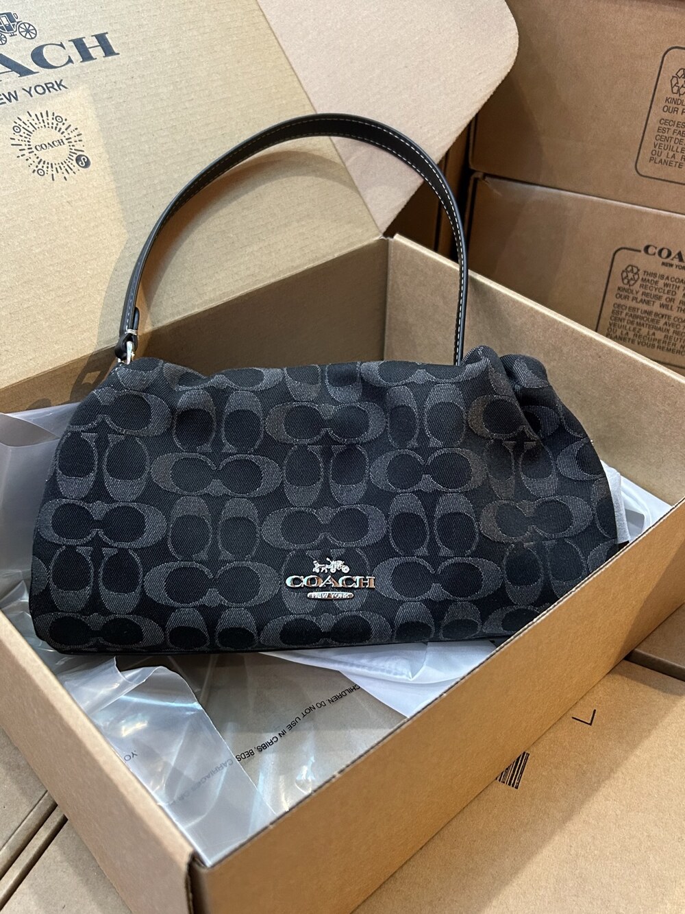 Coach Black Signature Denim Small Shoulder Underarm Bag - Picture 12 of 12